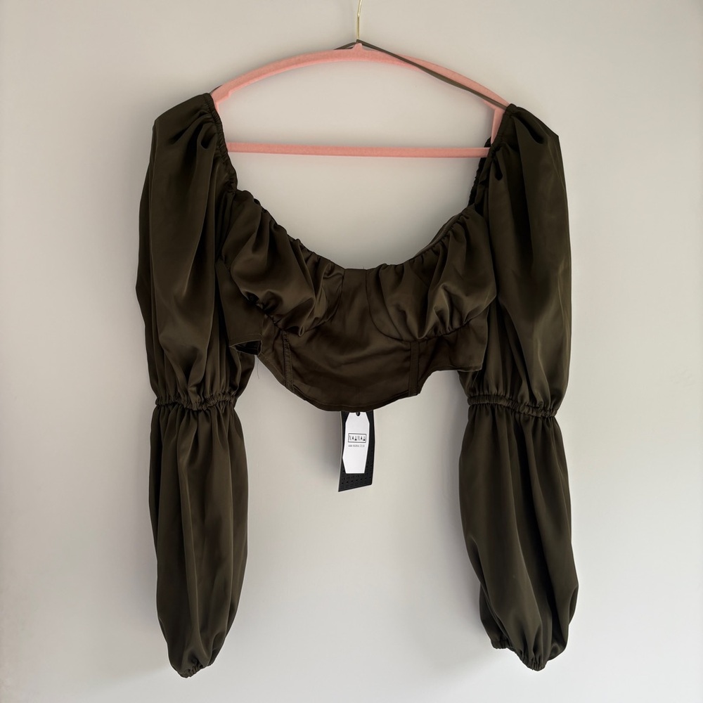 New Olive Green Satin Bustier Going Out Top